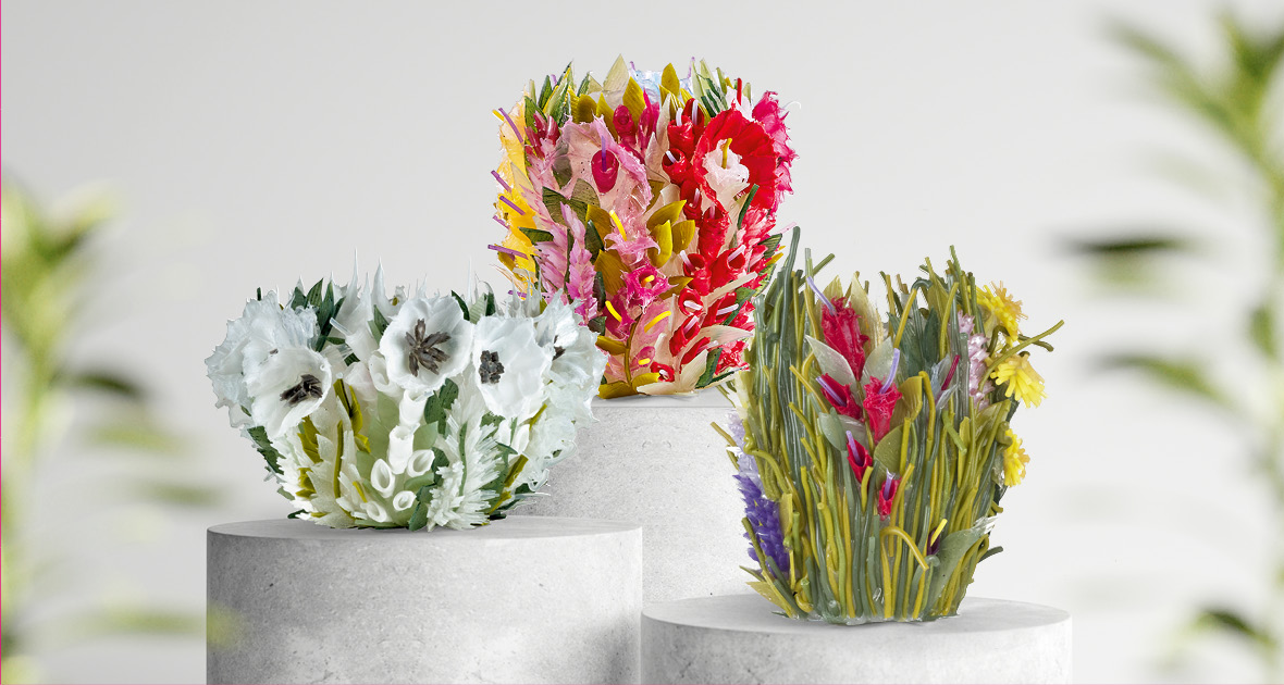 Ausgefallene Deko-Vasen: Opulente Silikon-Vasen mit Blumen von Miho