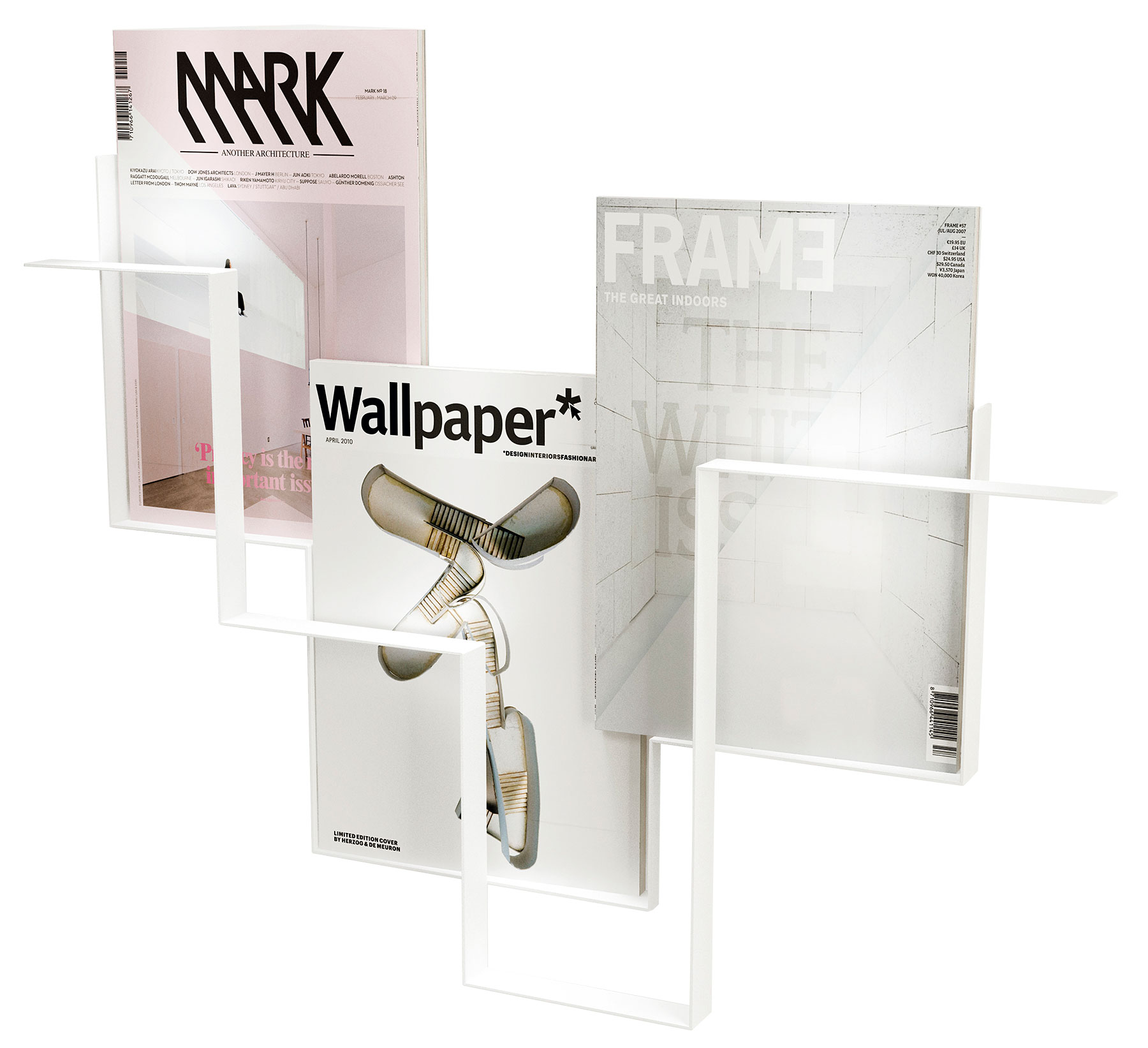 Wand-Zeitschriftenhalter "Guidelines" (ohne Deko), Version in Weiß von Frederik Roijé Design