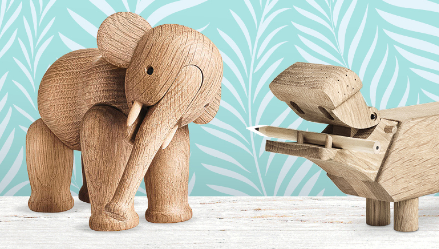 Holzfigur 'Elefant' und Holzfigur 'Flusspferd' von Kay Bojesen