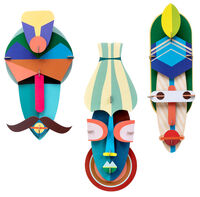 3D-Wandobjekte "Masken" aus recyceltem Karton, DIY, 3er-Set