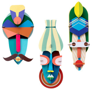 3D-Wandobjekte "Masken" aus recyceltem Karton, DIY, 3er-Set von studio ROOF