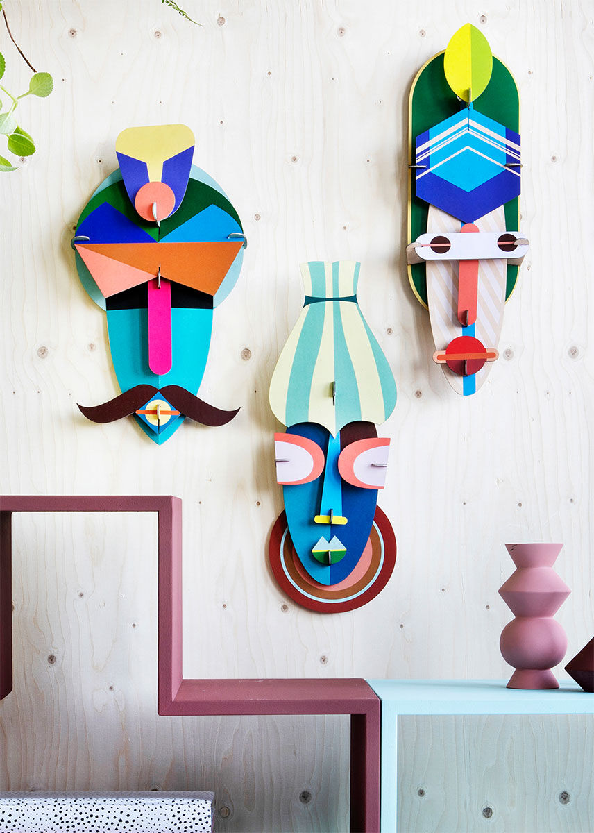 3D-Wandobjekte "Masken" aus recyceltem Karton, DIY, 3er-Set von studio ROOF