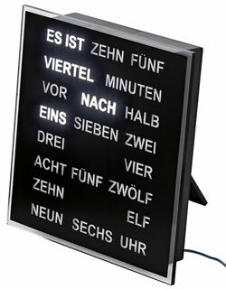 Tischuhr "Word Clock" mit Zeitanzeige in deutschen Wörtern