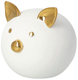 Spardose "Schwein", Porzellan mit Golddekor von Trevoly