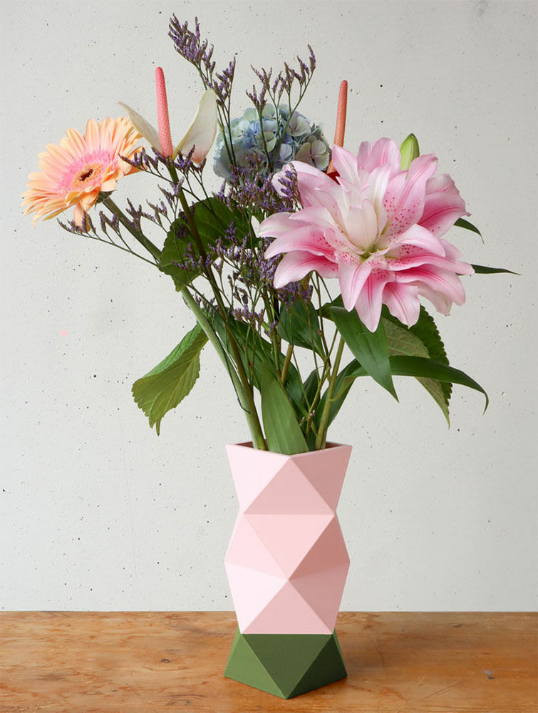 Vase "Origami Rosé Grün" (ohne Deko), große Version von KLOQ